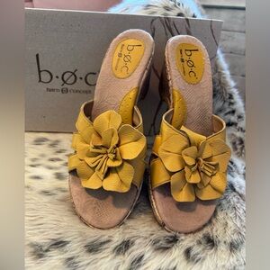 b.o.c. Yellow Floral Leather Slide Mules